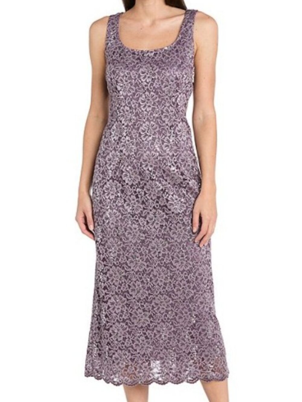 Sequined Floral Lace Column Midi Dress Wisteria Orchid Size 6